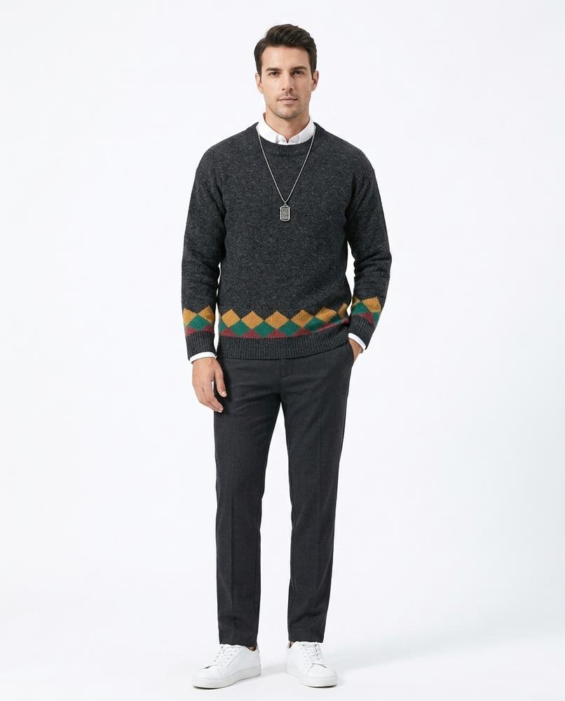 Theresa Mode - Mimer | Melierter Gemusterter Pullover Herren