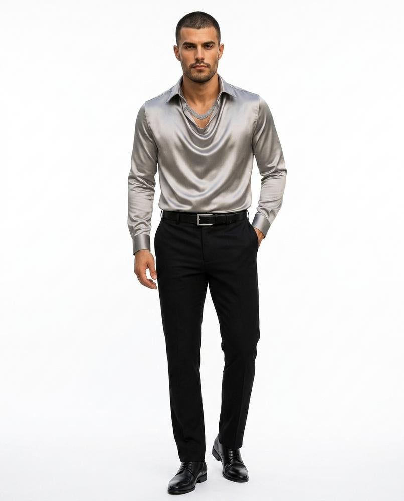 Theresa Mode - Lazot | Drapiertes Satin Hemd Herren